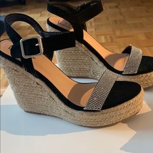 Espadrille Sandal Black with Rhinestones